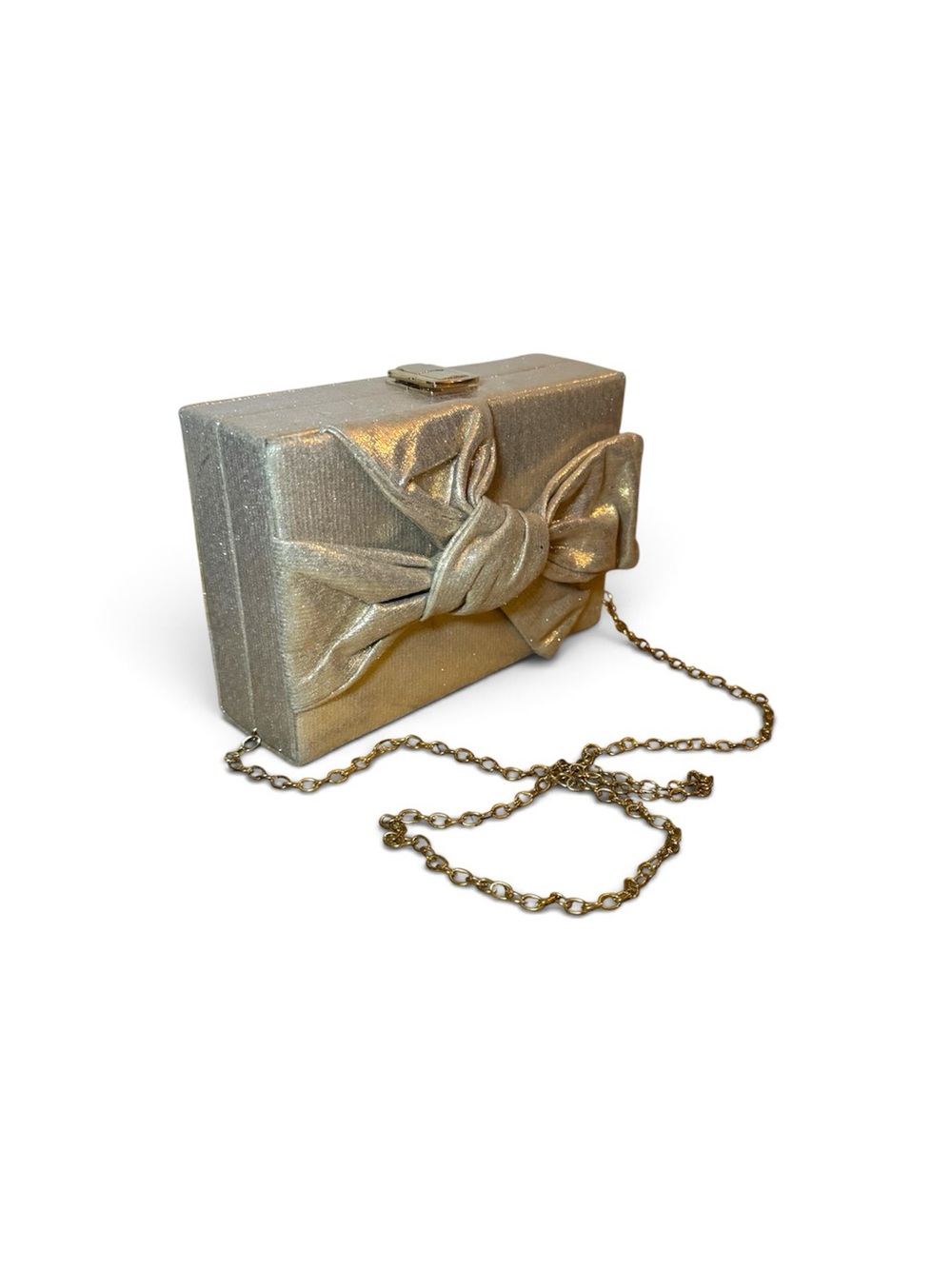 ALDO Rose Gold Metallic Bow Box Clutch Evening Bag Y2K